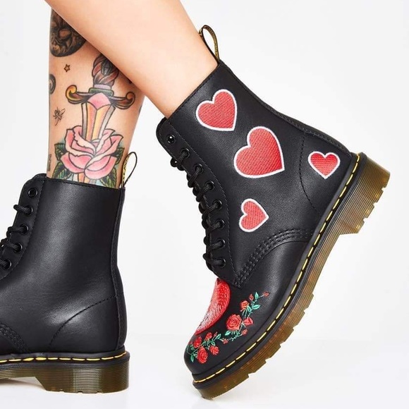 Dr. Martens 1460 Pascal Sequin Hearts Boots - Picture 3 of 12